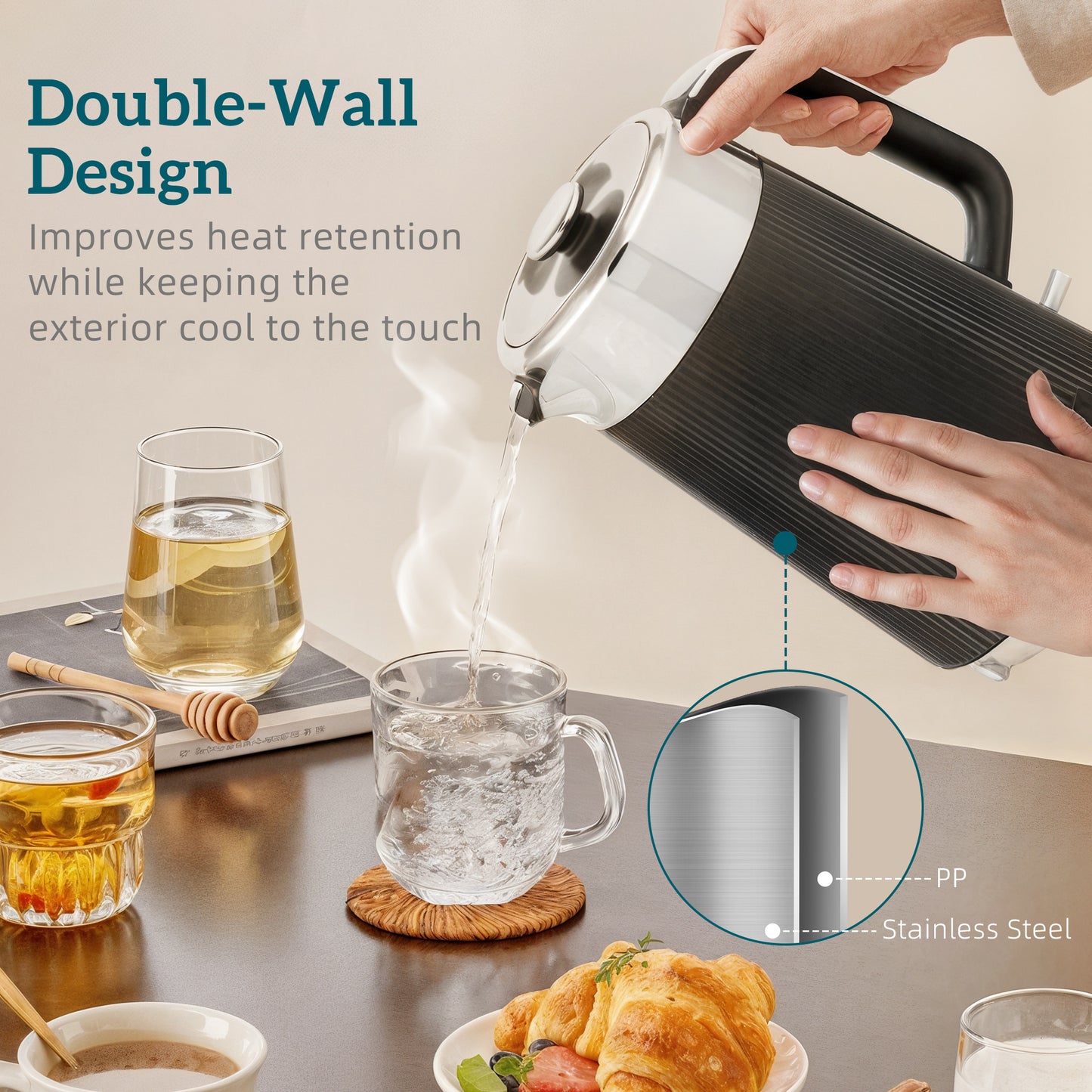 HOMCOM Electric Kettle and Toaster Set 3000W 1.7L Strix Thermostat Limescale Filter Cool Touch 7 Browning Levels Black