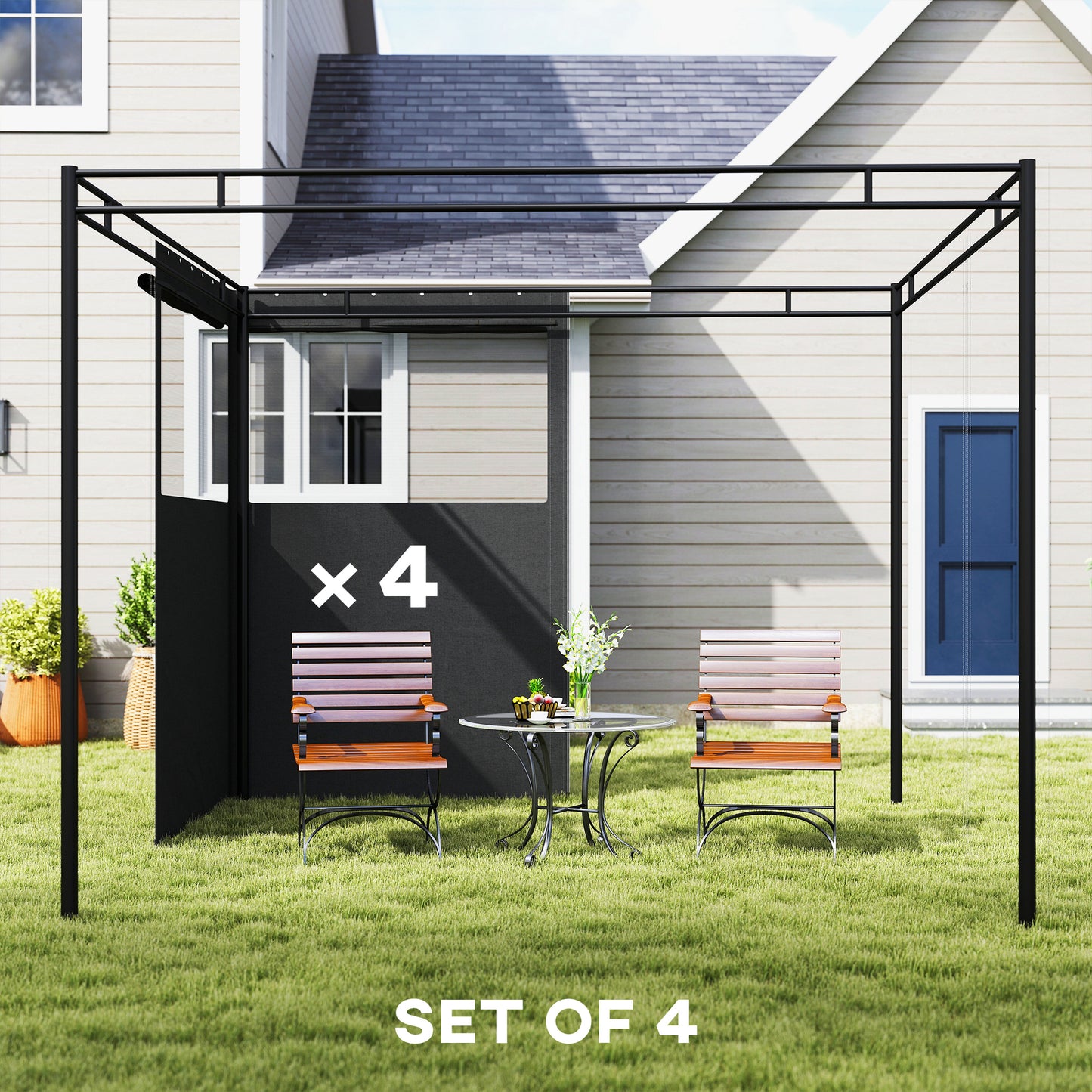 Outsunny 4 Pack Replacement Gazebo Curtains Privacy Panels for Most 3 x 3 m Gazebo Outdoor Shelter Sidewalls Dark Grey