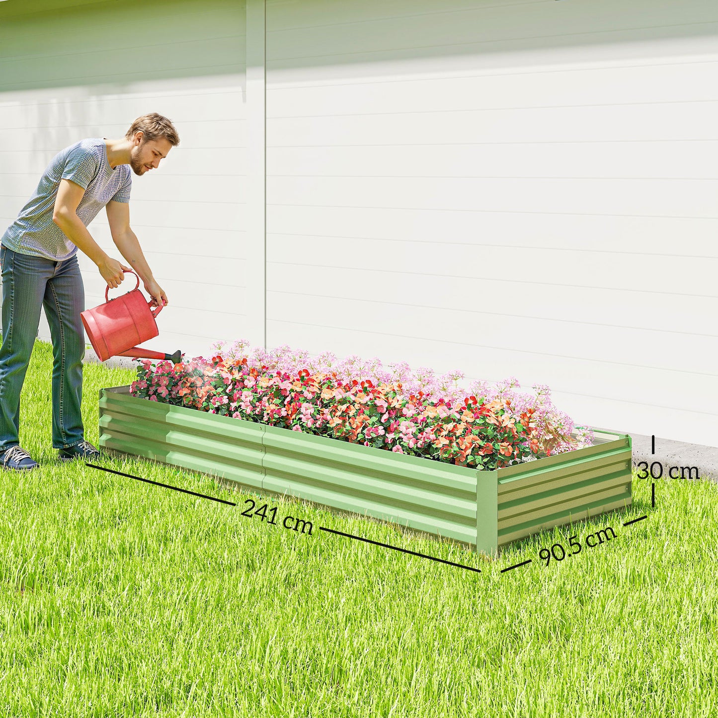 Outsunny Metal Raised Garden Bed Planter Box Outdoor Planters for Flowers Herbs Green and Light Green