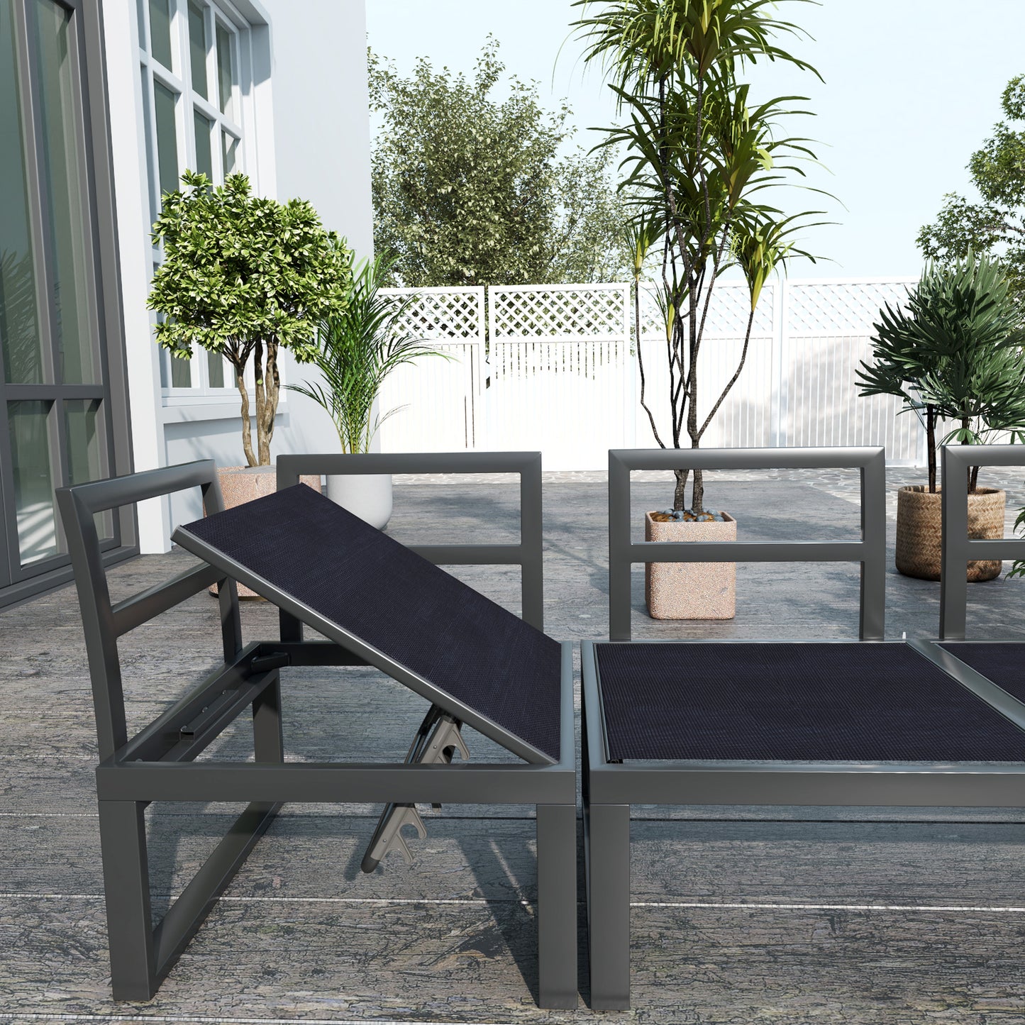 Outsunny 4 Piece Set With 5 Level Reclining Corner Sofa Cushions Wood Effect Table Black Frame Light Grey