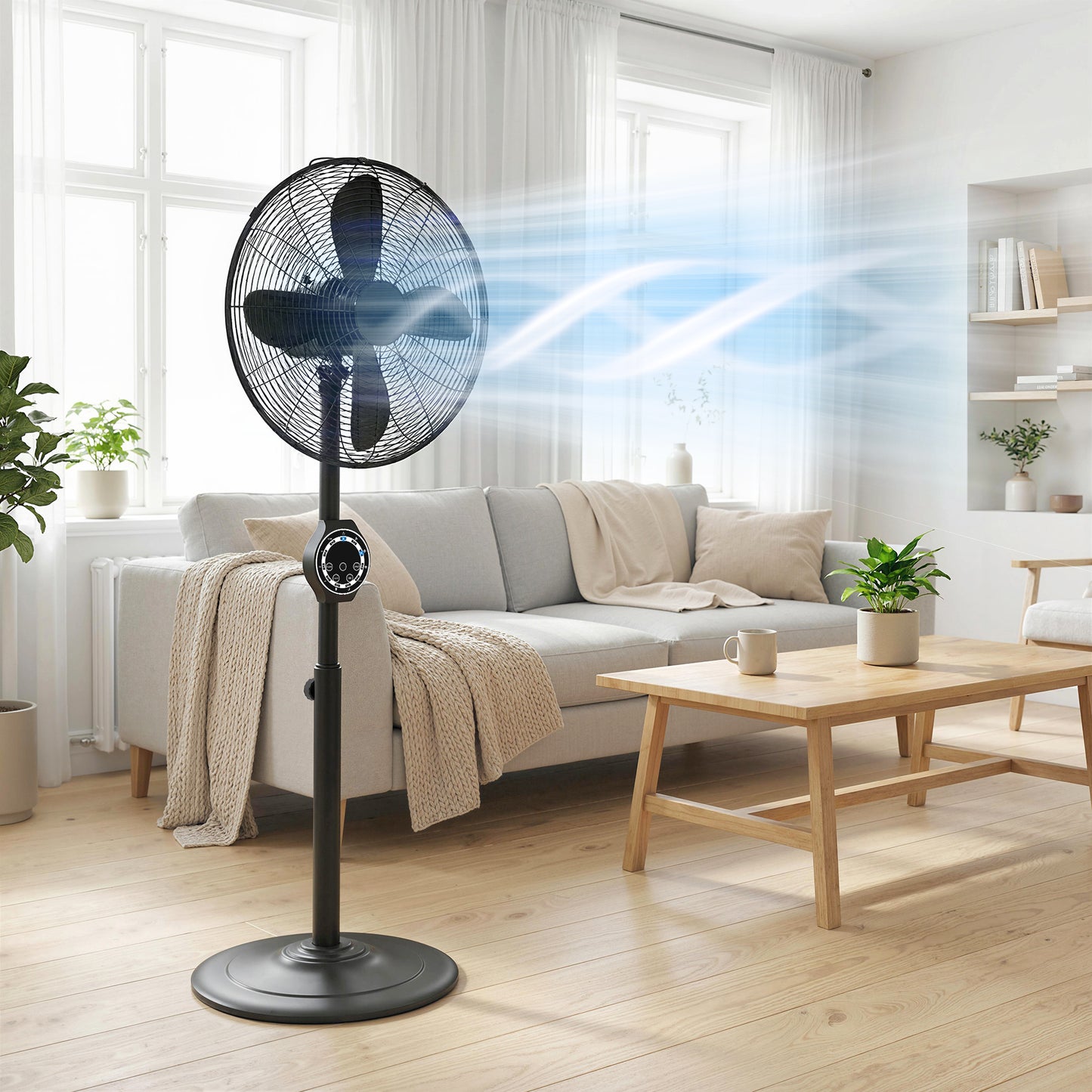 HOMCOM 41 cm Metal Pedestal Fan with Oscillating and Adjustable Height Black for Even Airflow and Quiet Operation