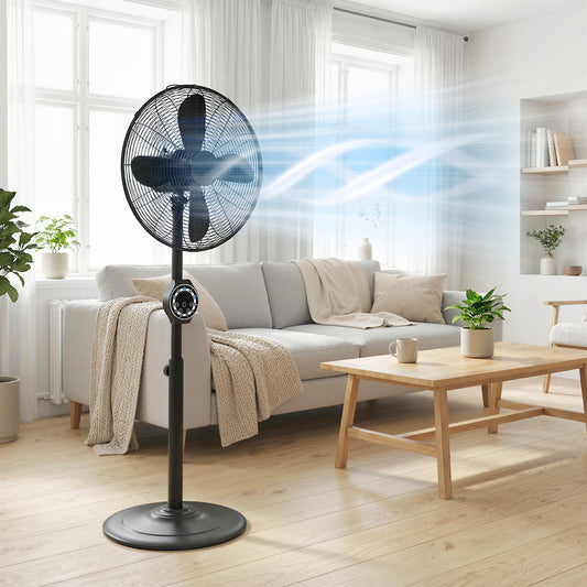 HOMCOM 41 cm Metal Pedestal Fan with Oscillating and Adjustable Height Black for Even Airflow and Quiet Operation