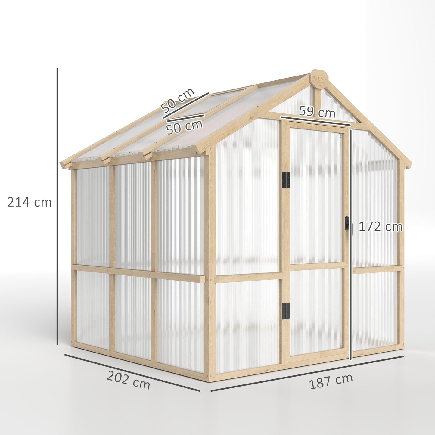 Outsunny 6.6 by 6ft Polycarbonate Walk In Wooden Greenhouse Lockable Door and Window Brown Garden Grow House