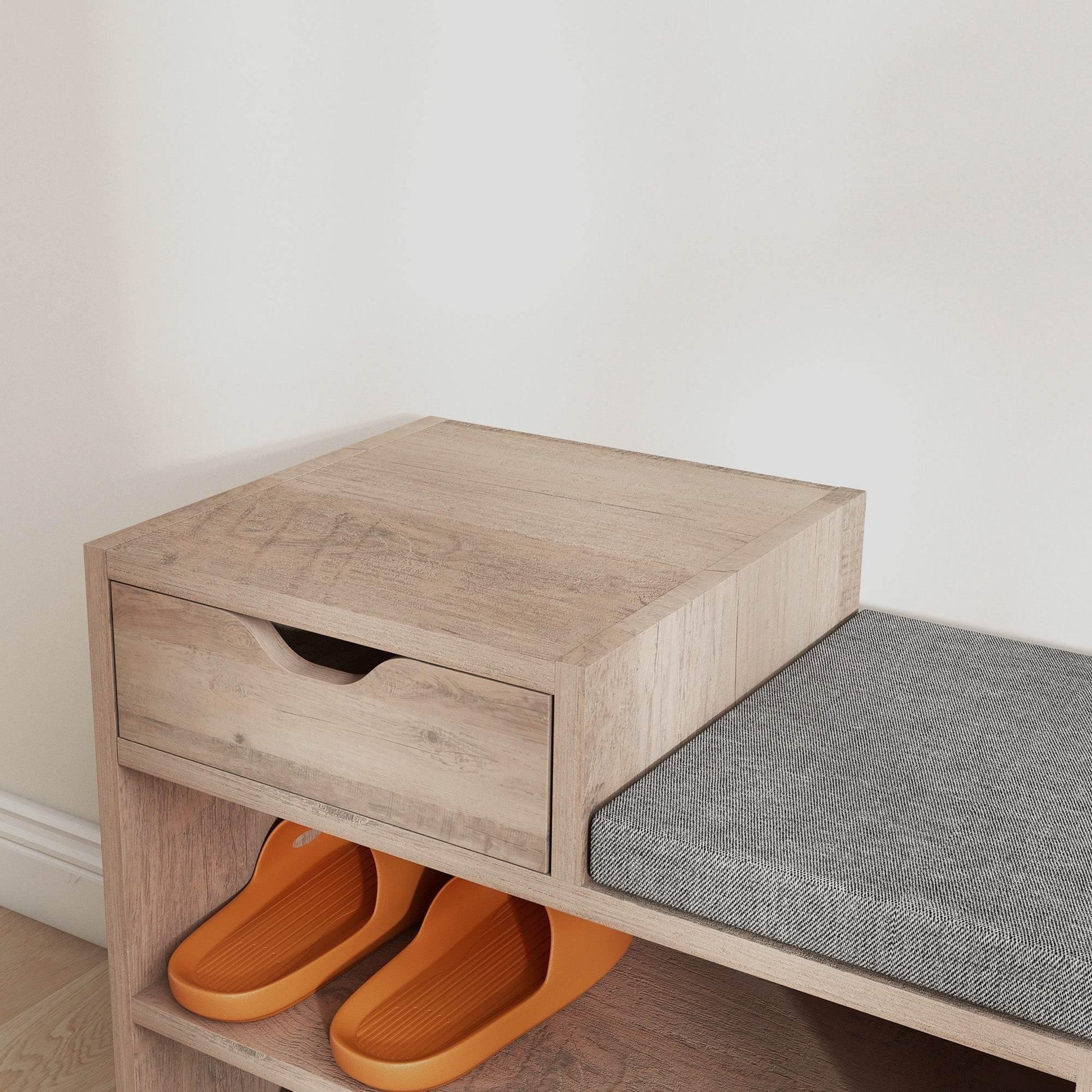 HOMCOM Grey Shoe Storage Bench with Comfortable Seating and Drawer - ALL4U RETAILER LTD
