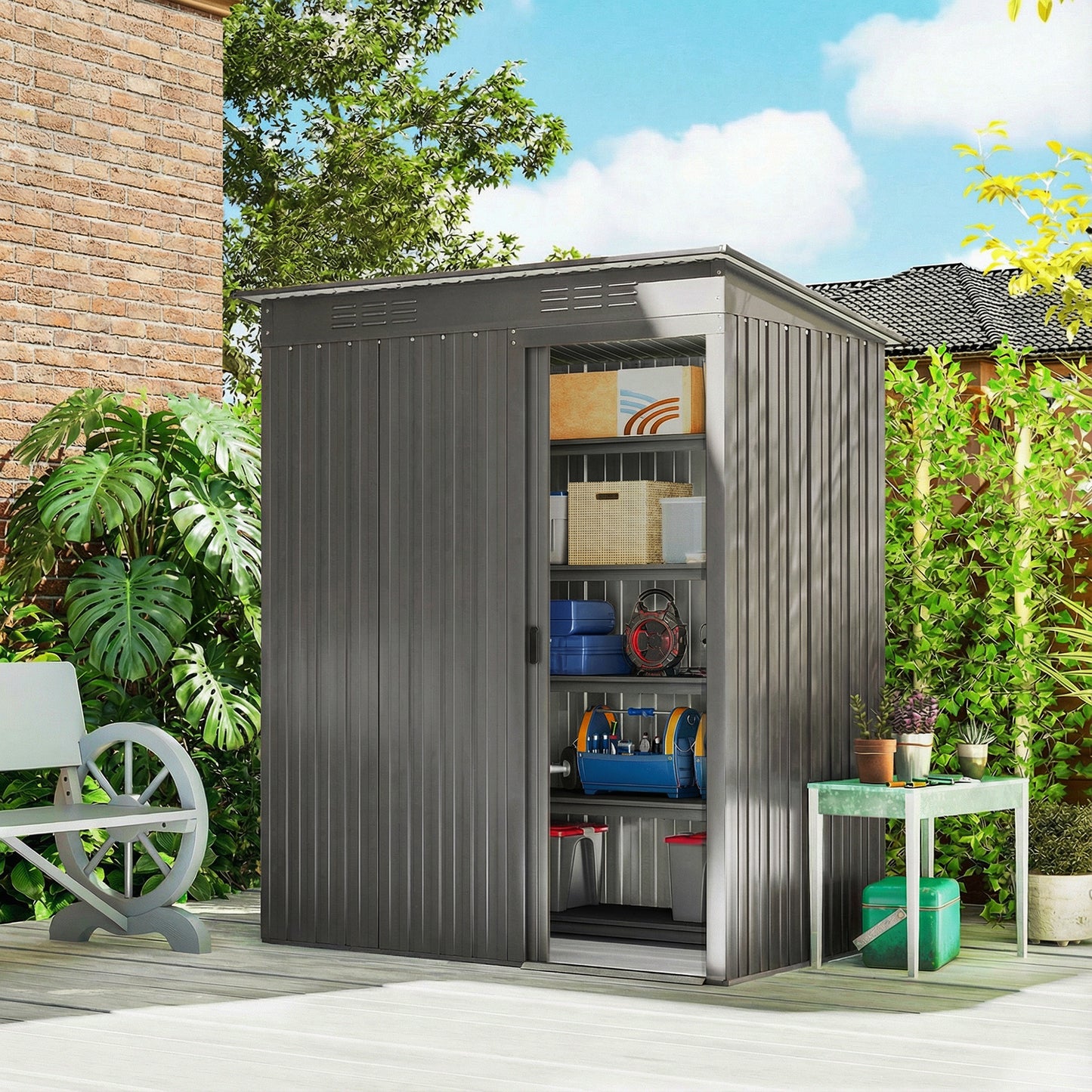 Outsunny 5 X 3.5 Ft Metal Garden Storage Shed With Effortless Assembly And Waterproof Outdoor Use Light Grey