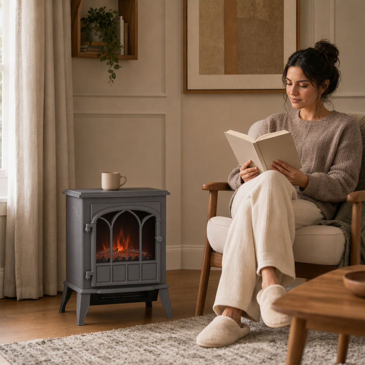 HOMCOM Freestanding Electric Fireplace Log Burner With LED Flame Effect