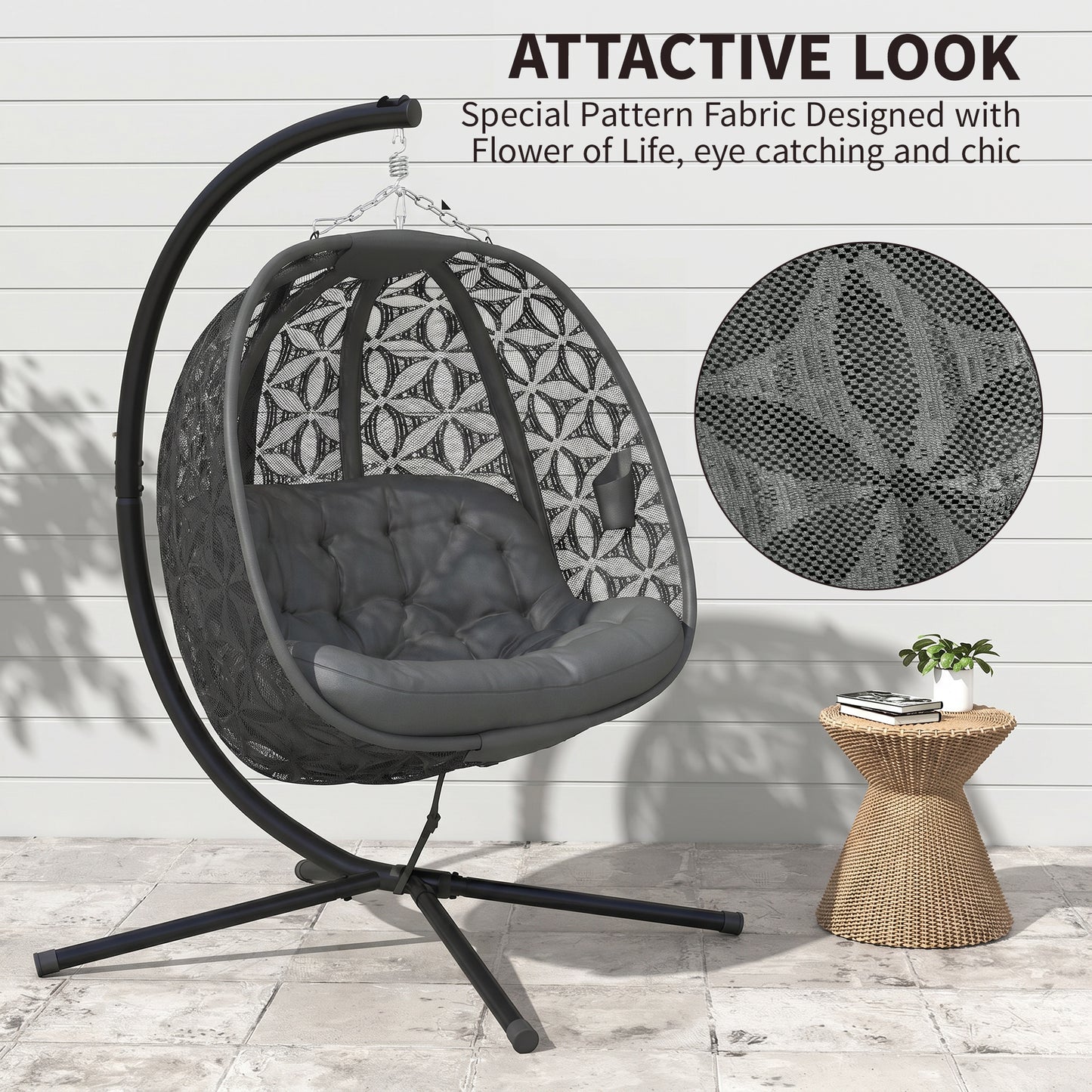 Outsunny Outdoor Double Hanging Chair With Cushion And Cup Holders Charcoal Grey