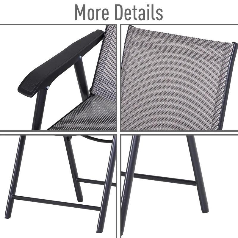 Outsunny Set of 6 Folding Garden Chairs - Grey, Metal Frame Outdoor Patio Park Dining Seats with Breathable Mesh Seat - ALL4U RETAILER LTD