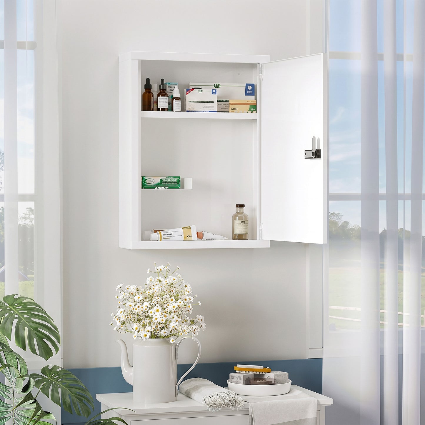 HOMCOM Wall Mount Medicine Cabinet With Combination Lock And Three Tier Storage White