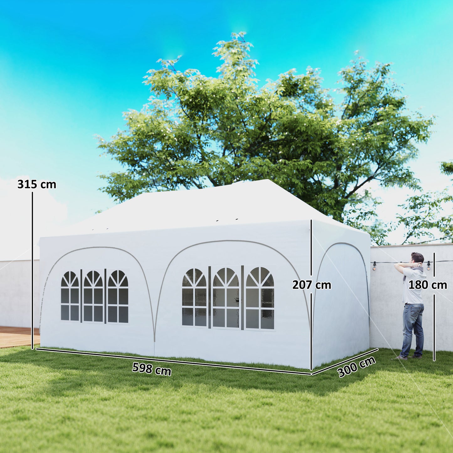 Outsunny 3 X 6m Pop Up Gazebo Shelter With Sides 6 Sandbags Garden Party Tent Marquee Carry Bag Light Grey White