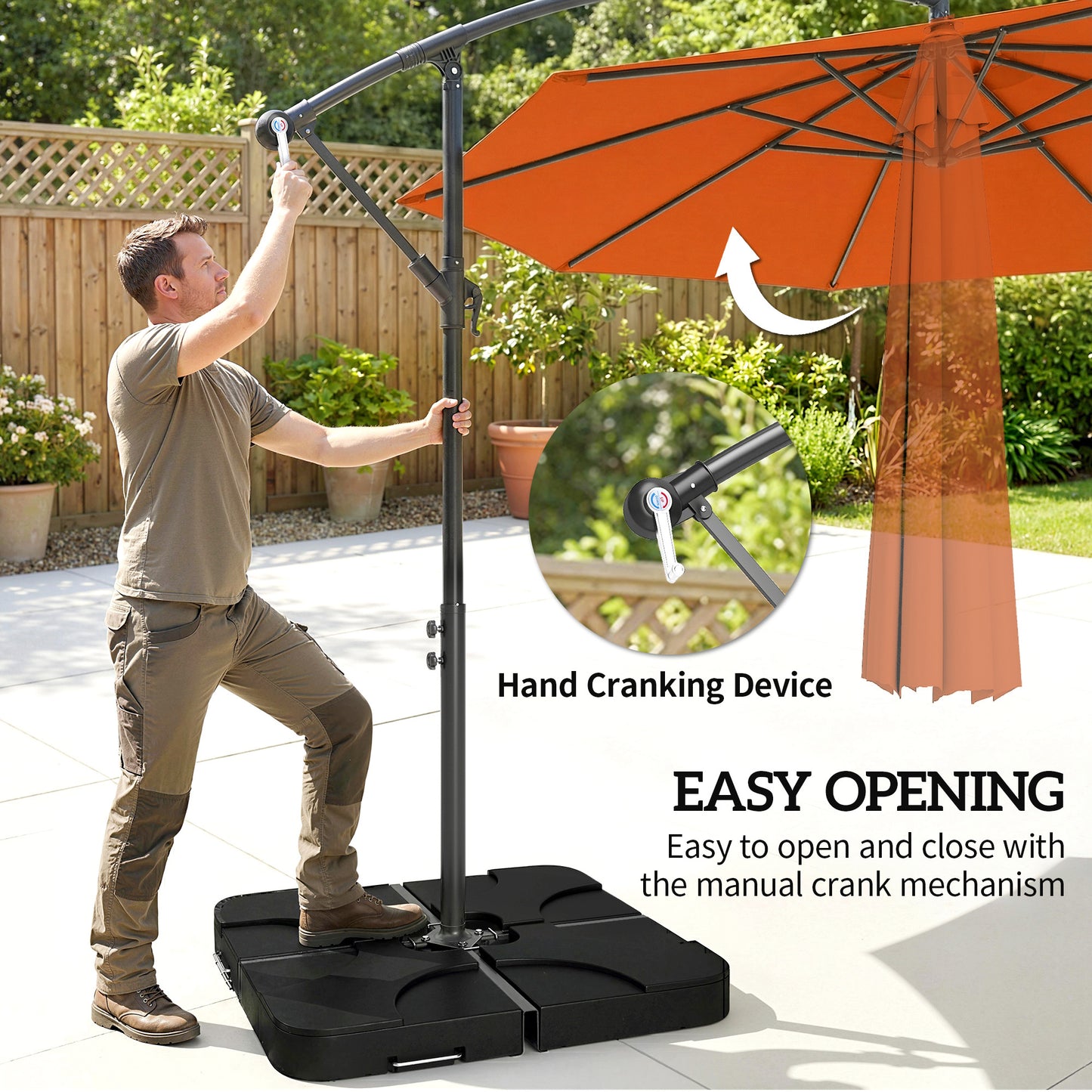 Outsunny 3M Cantilever Overhanging Parasol With Base Weights And Cover Orange Outdoor