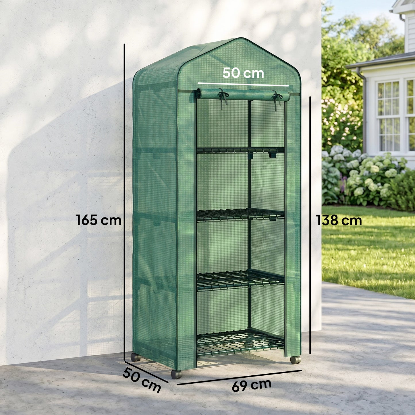 Outsunny 4 Tier Portable Greenhouse With Lockable Wheels Metal Frame PE Cover Green