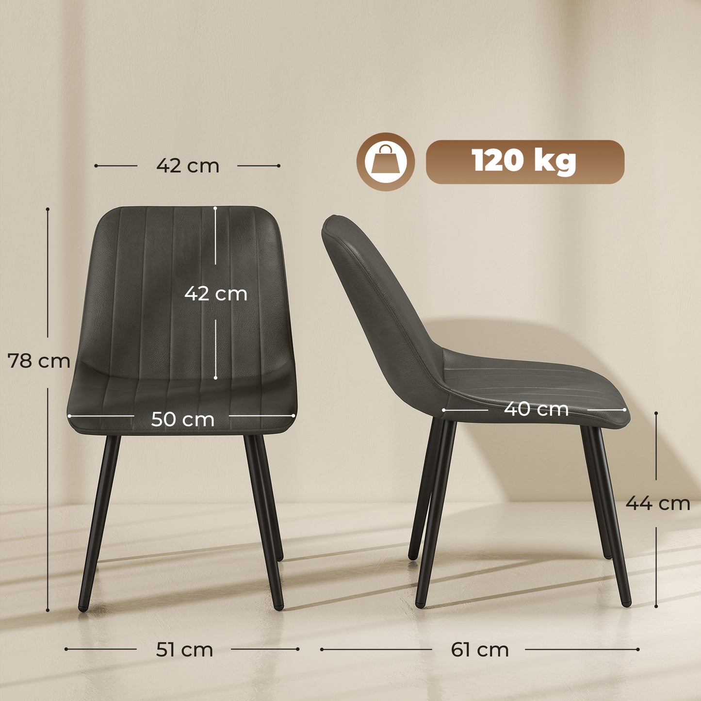 Homcom Faux Leather Dining Chairs Set Of Two With Metal Legs Grey