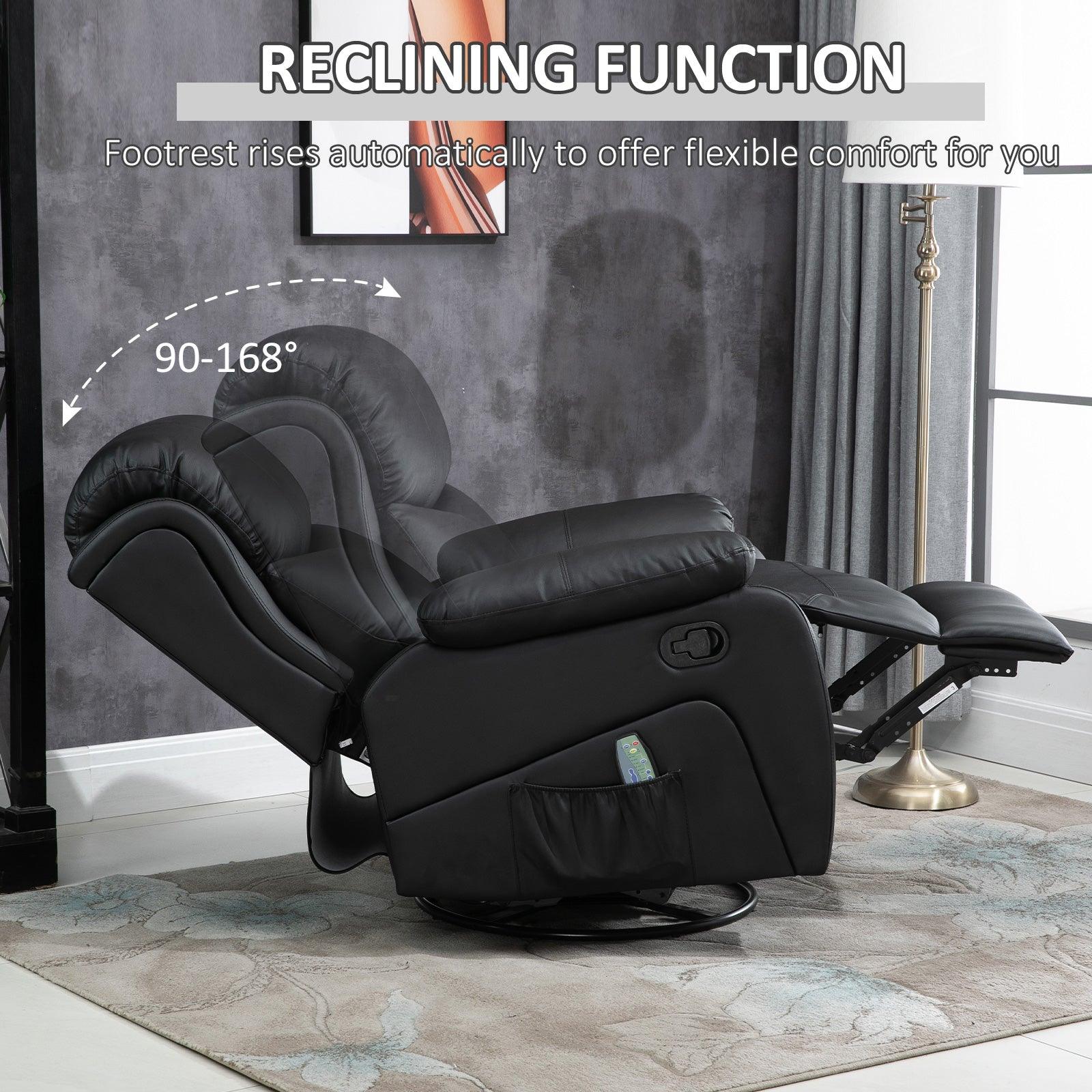 HOMCOM Massage Recliner Chair Manual Reclining Chair with Footrest Remote Black - ALL4U RETAILER LTD