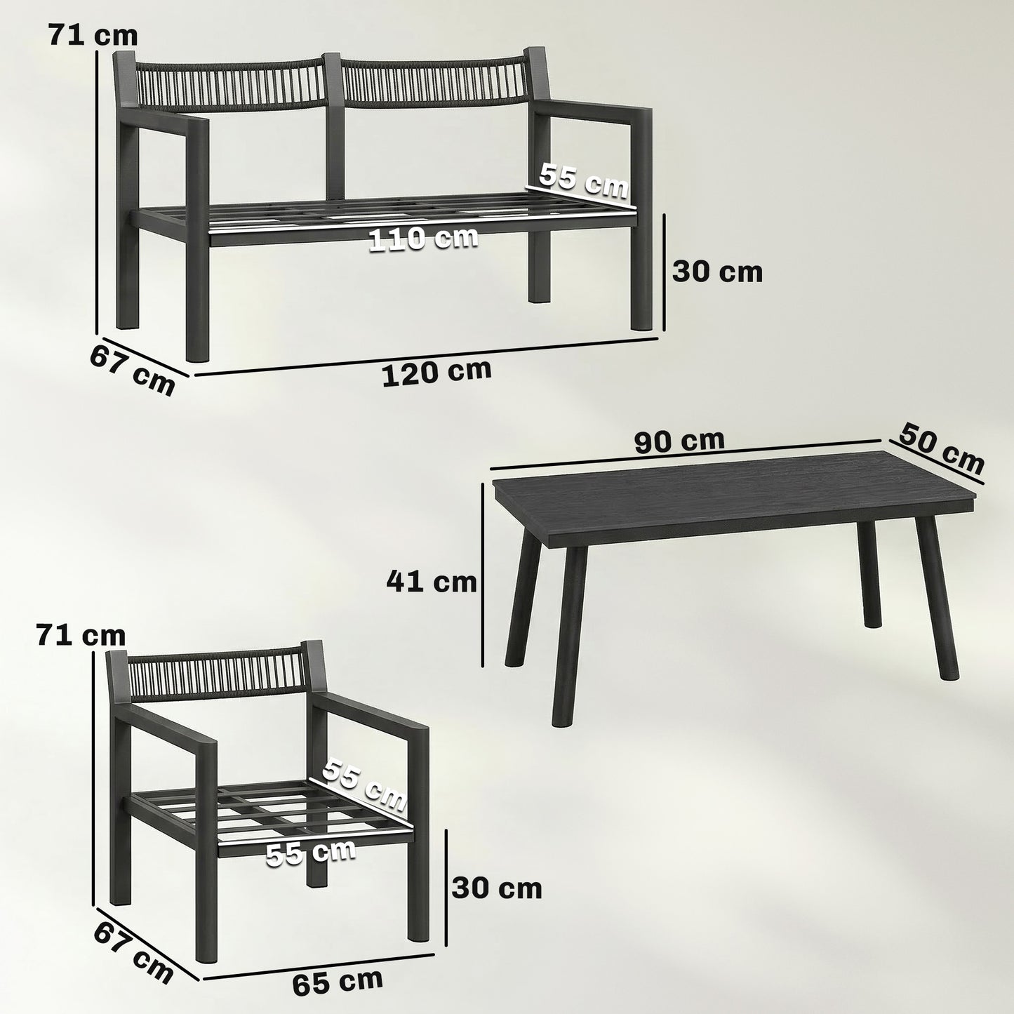 Outsunny 4 Seater Rattan Garden Furniture Set With 2 Armchairs Loveseat Coffee Table Cushions Dark Grey