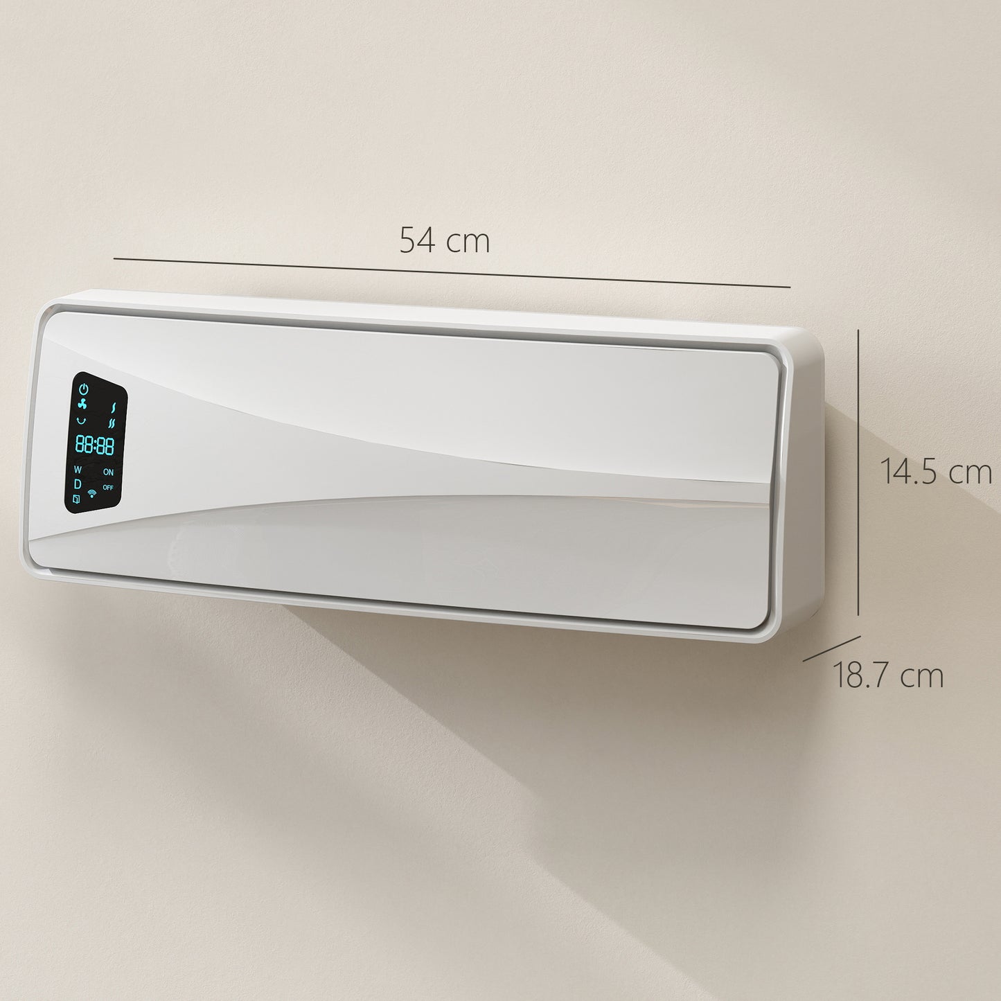 HOMCOM 2000W Ceramic Electric Heater With Fan Adjustable Thermostat Wall Mounted White