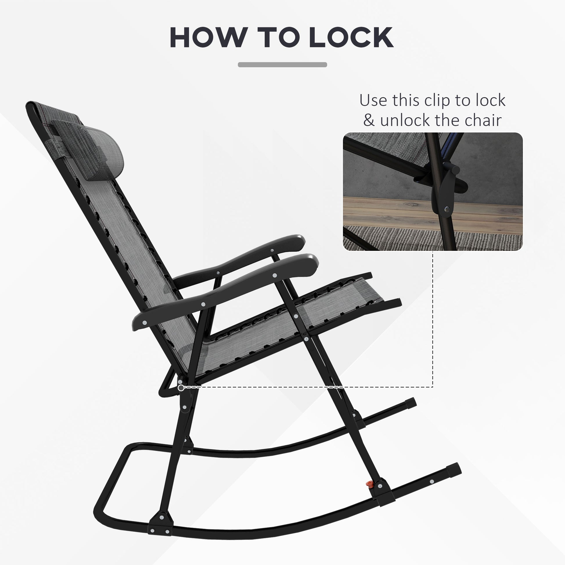 Outsunny Outdoor Portable Grey Zero Gravity Rocking Chair with Headrest - ALL4U RETAILER LTD