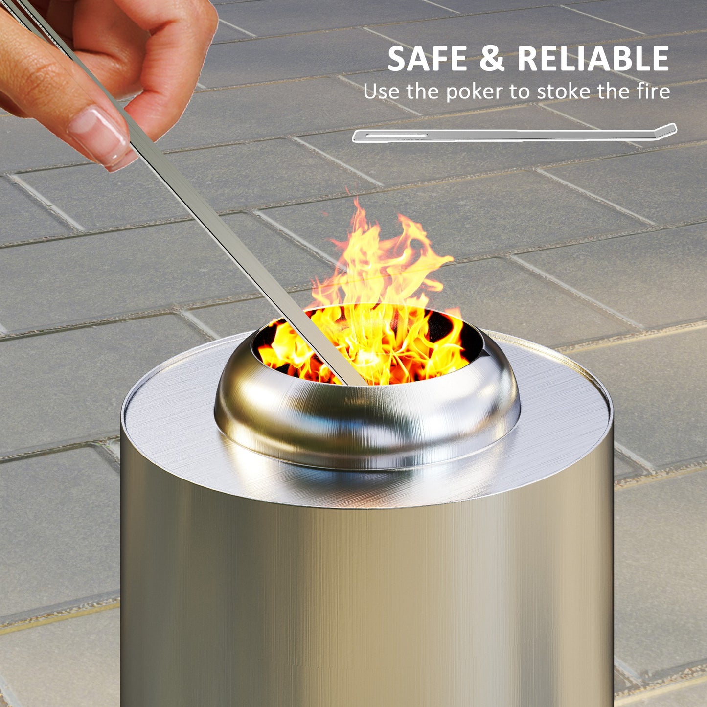 Outsunny Smokeless Fire Pit Stainless Steel 16x16cm Wood Or Pellet Fueled Poker For Garden Camping Silver Tone