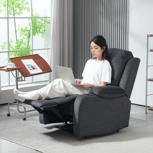 HOMCOM Microfibre Manual Reclining Armchair With Footrest And Cup Holders Black For Living Room