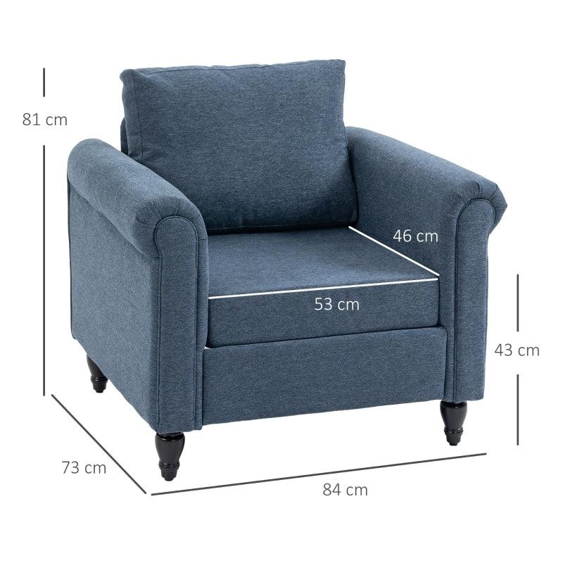 HOMCOM Vintage Accent Chair - Dark Blue Upholstered Occasional Chair with Back Pillow - ALL4U RETAILER LTD