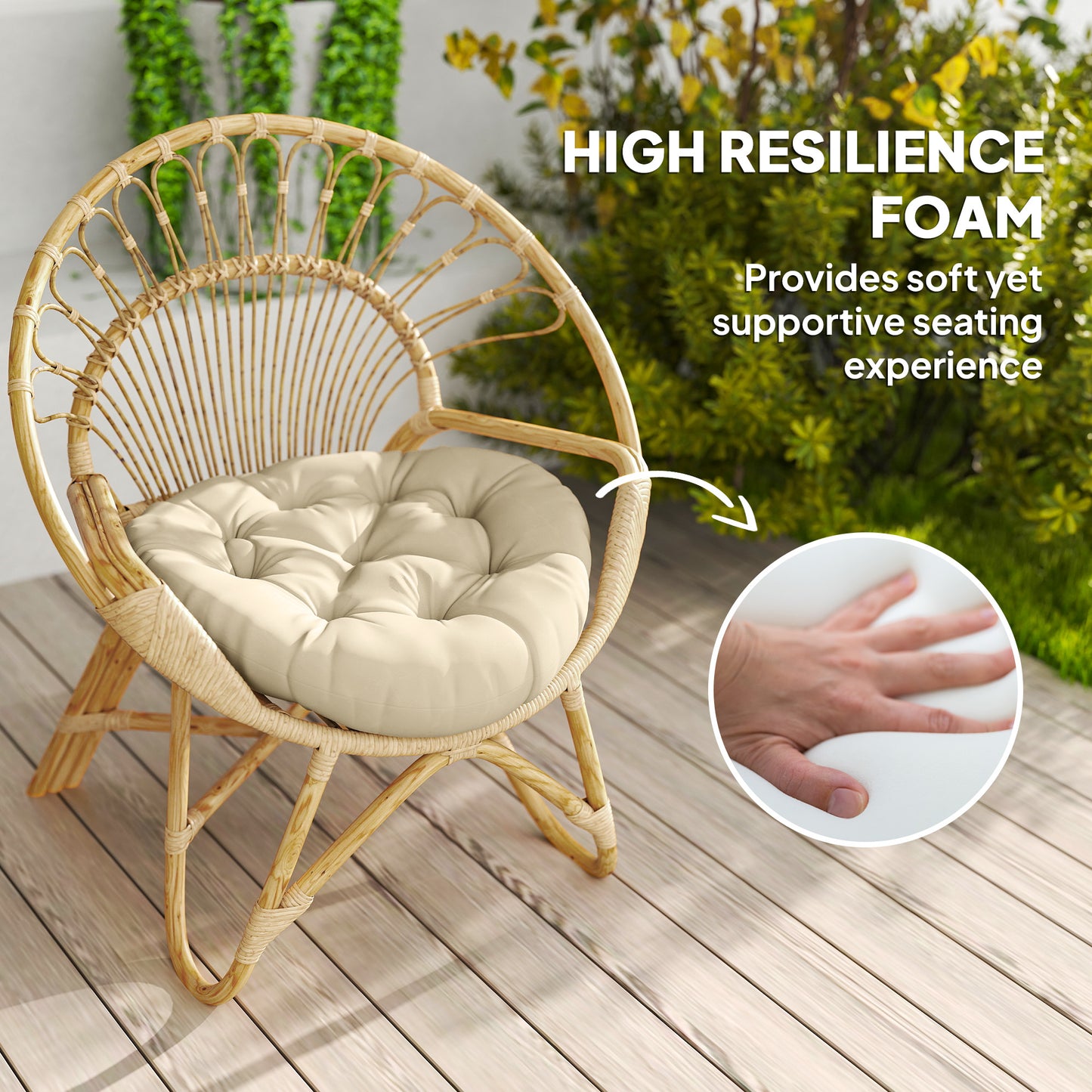 Outsunny Set of Two 60cm Outdoor Cushions Beige Splash Resistant UV Protected Cotton Filled Tufted