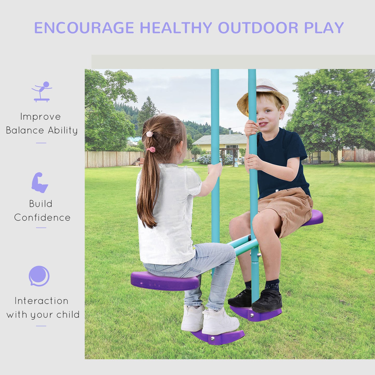 Outsunny Adjustable Height Metal Swing Set with Dual Seats and Glider for Outdoor Fun - ALL4U RETAILER LTD