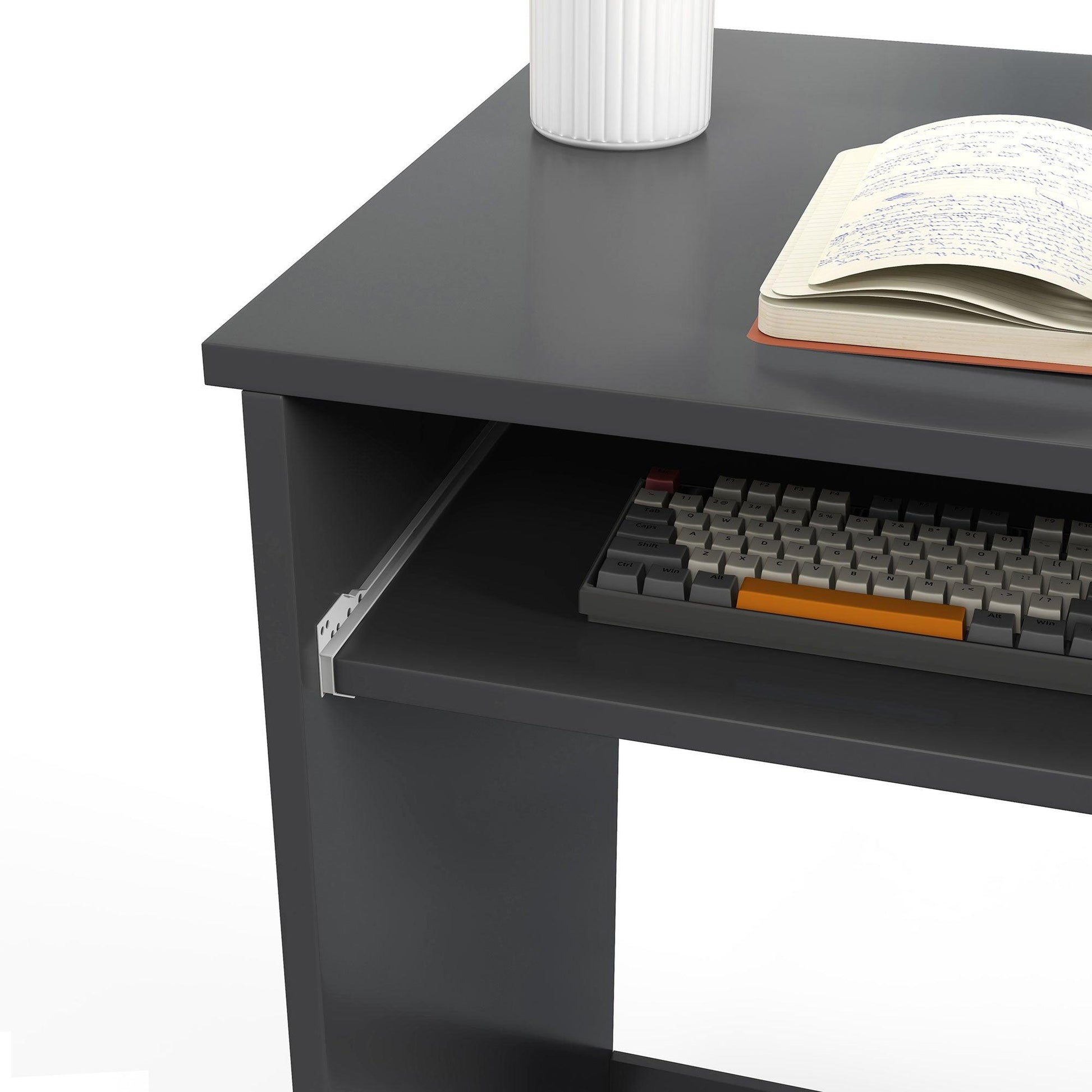 HOMCOM Compact Computer Desk with Keyboard Tray and Drawer, Study Desk, Writing Desk for Home Office, Grey - ALL4U RETAILER LTD