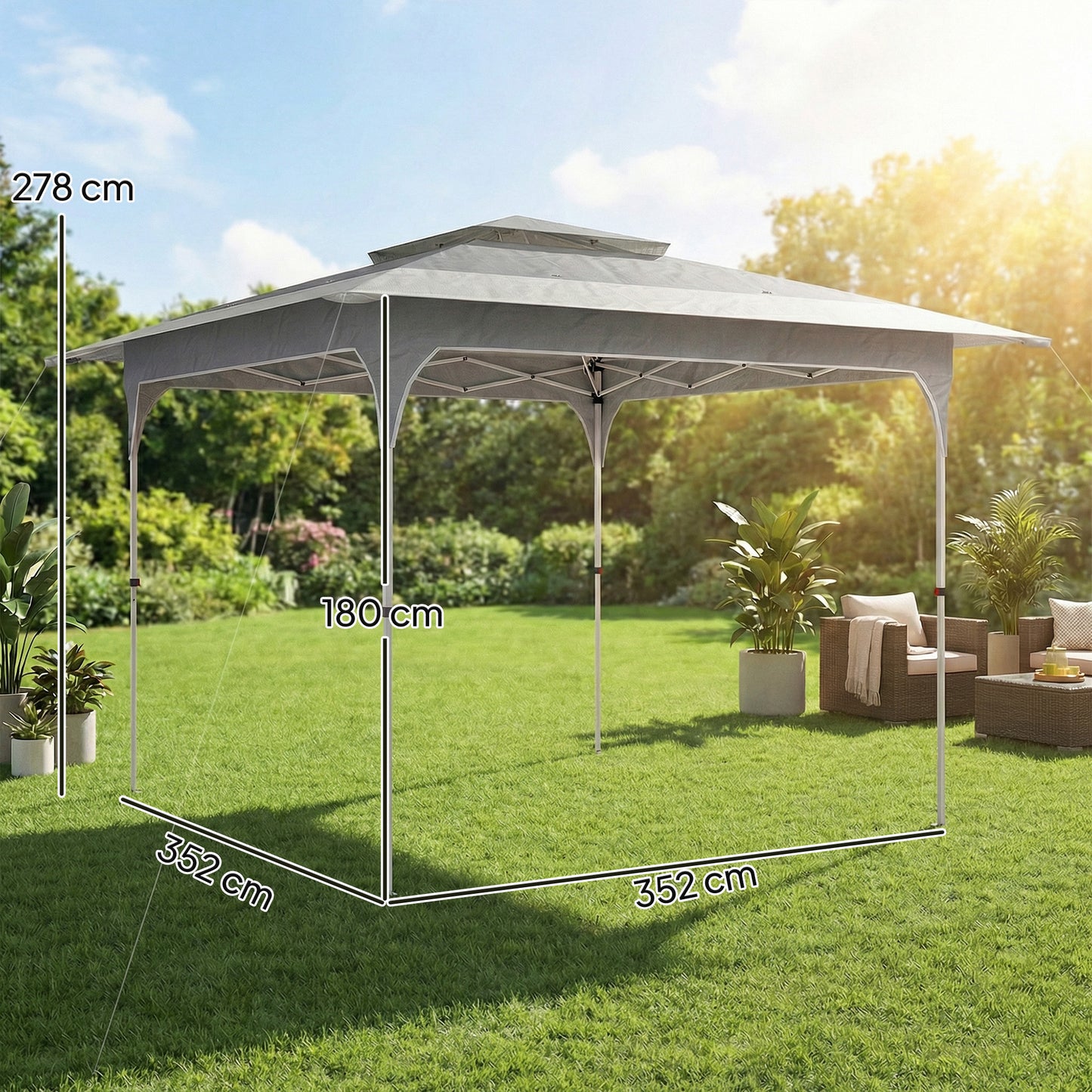 Outsunny 3.5x3.5m Pop Up Gazebo With One Push Setup UPF50 Plus Double Tier Canopy Carry Bag Dark Grey