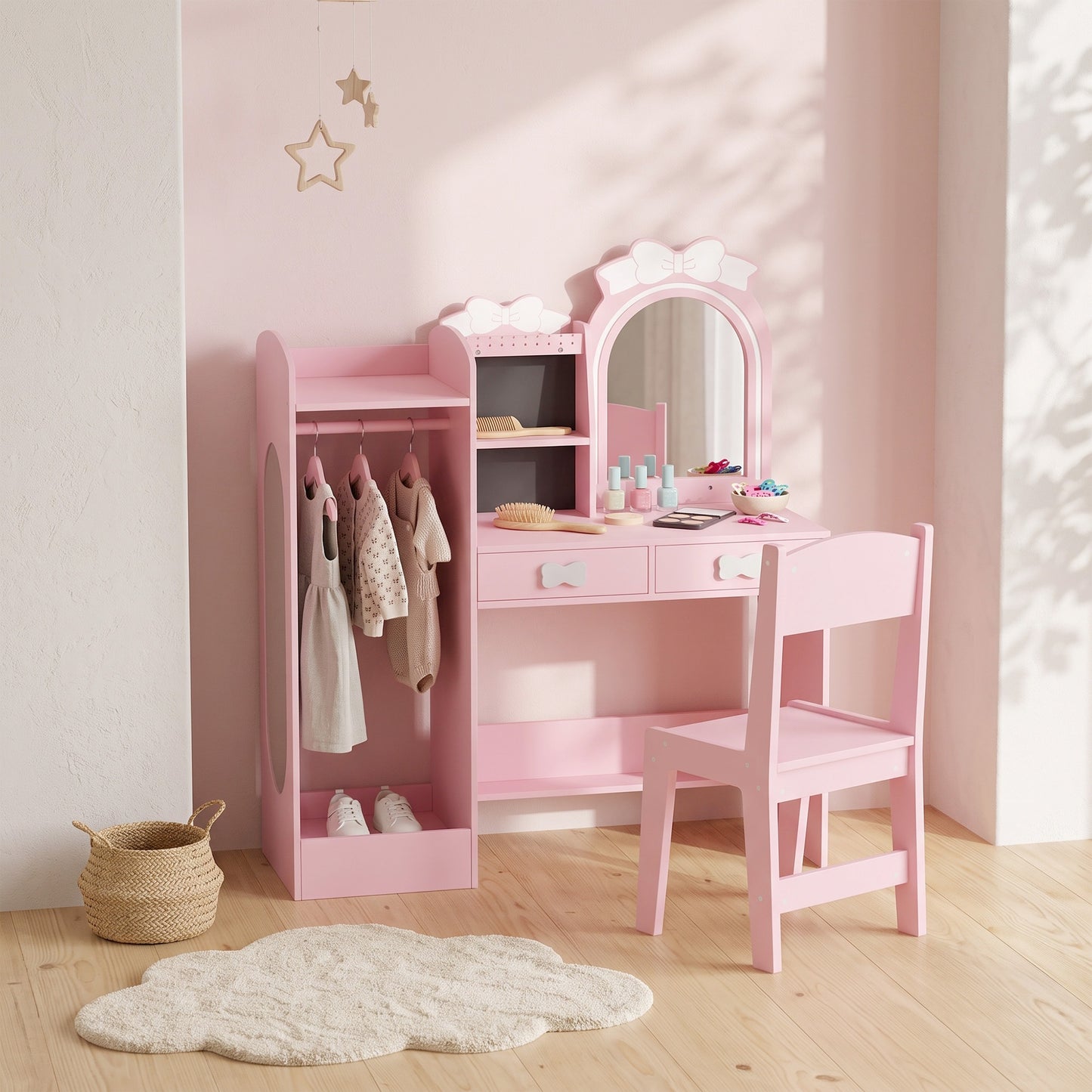 Aiplay Girls Dressing Table With Stool And Dual Color Light Mirror