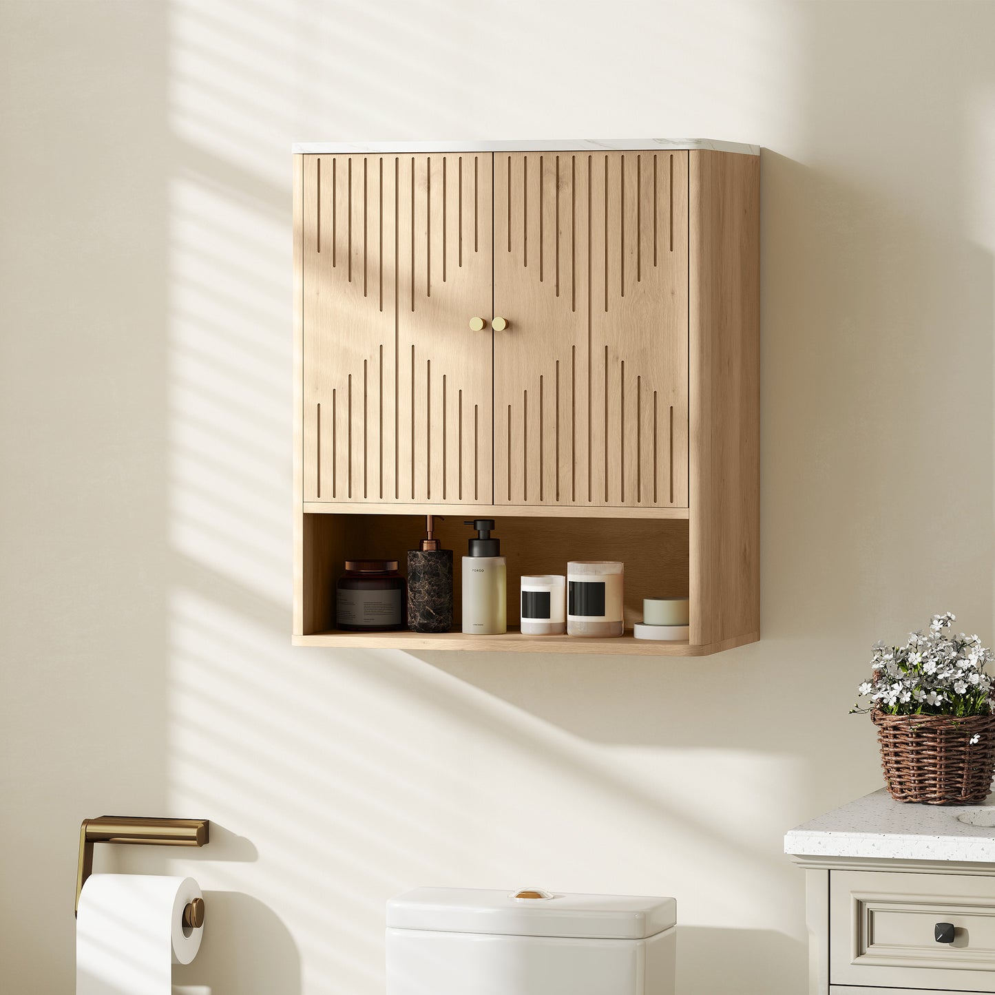 HOMCOM Bathroom Wall Cabinet With Adjustable Shelf Oak Finish For Space Saving Bathroom Organization