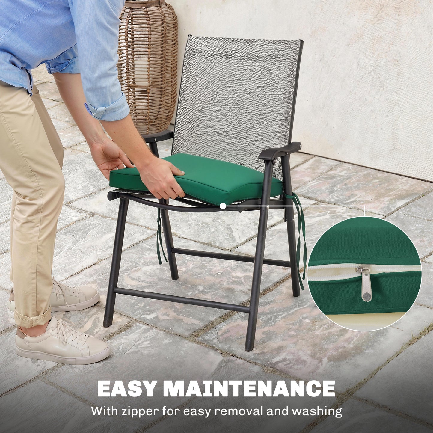 Outsunny Six Pack Chair Cushions Seat Pads With Straps For Dining Chairs Indoor Outdoor Removable Covers Green