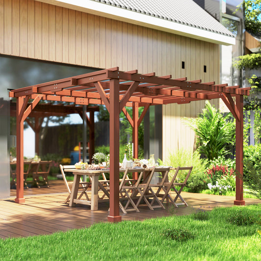 Outsunny 3.3 x 3.3 m Wooden Pergola Kit Garden Gazebo Grape Trellis For Climbing Vines Flowers