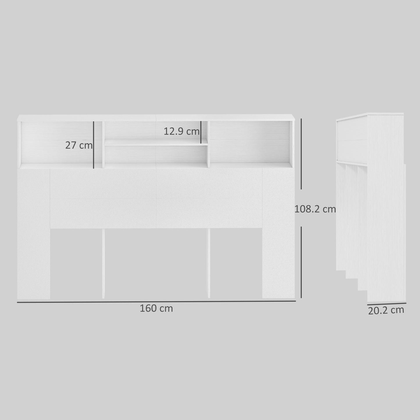 HOMCOM King Size Freestanding Bed Headboard With Storage 4 Open Compartments For Bedroom White