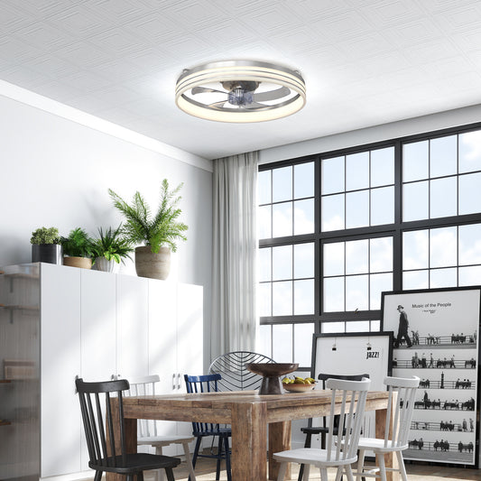 HOMCOM Ceiling Fans With Lights Remote App Control 50cm LED Ceiling Fan Light 3 Colour Temperatures 6 Speed Silver