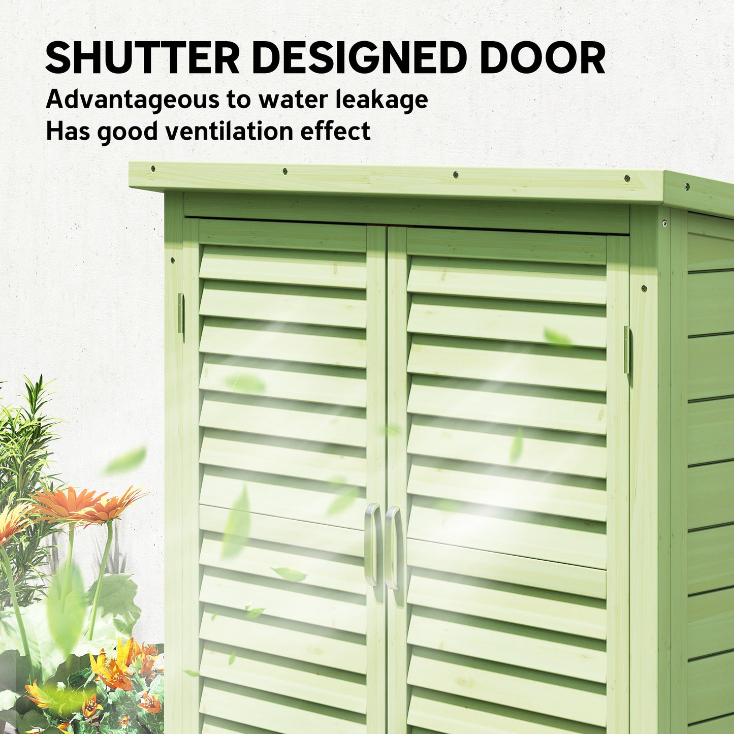 Outsunny Garden Storage Cabinet Solid Fir Wood With Protective Top Coat 2 Door Green 87L x 46.5W x 96.5H cm