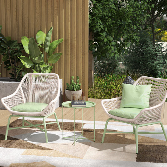 Outsunny Steel Removable Tray Top Garden Table With Folding Legs Green Portable Balcony Coffee Table