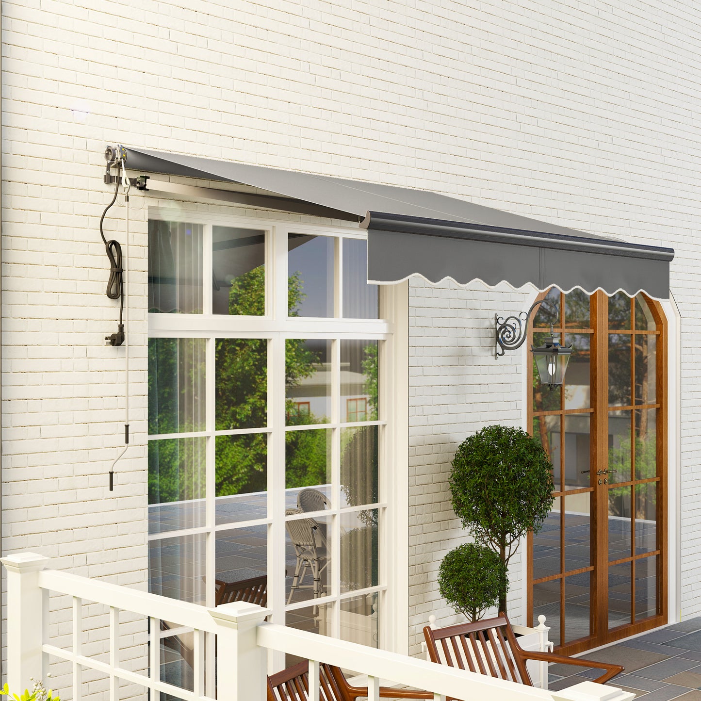 Outsunny 2.5m By 2m Electric Retractable Awning With Remote Control Aluminum Frame UV30 Sun Shade Canopy Dark Grey