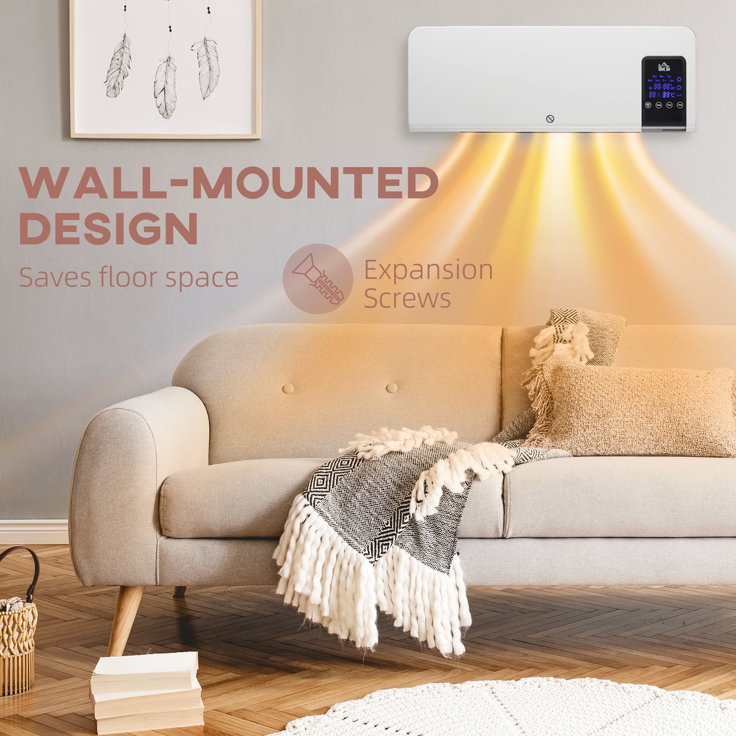 HOMCOM 2000W Wall Mounted Heater With Adjustable Temperature 18 To 45 C White Oscillating Fan