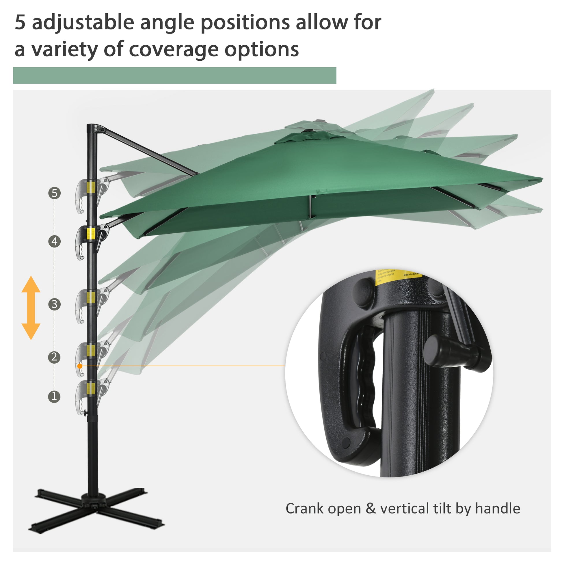 Outsunny 360° Adjustable Square Garden Parasol with UV Protection - Lush Green, 245x245cm - ALL4U RETAILER LTD