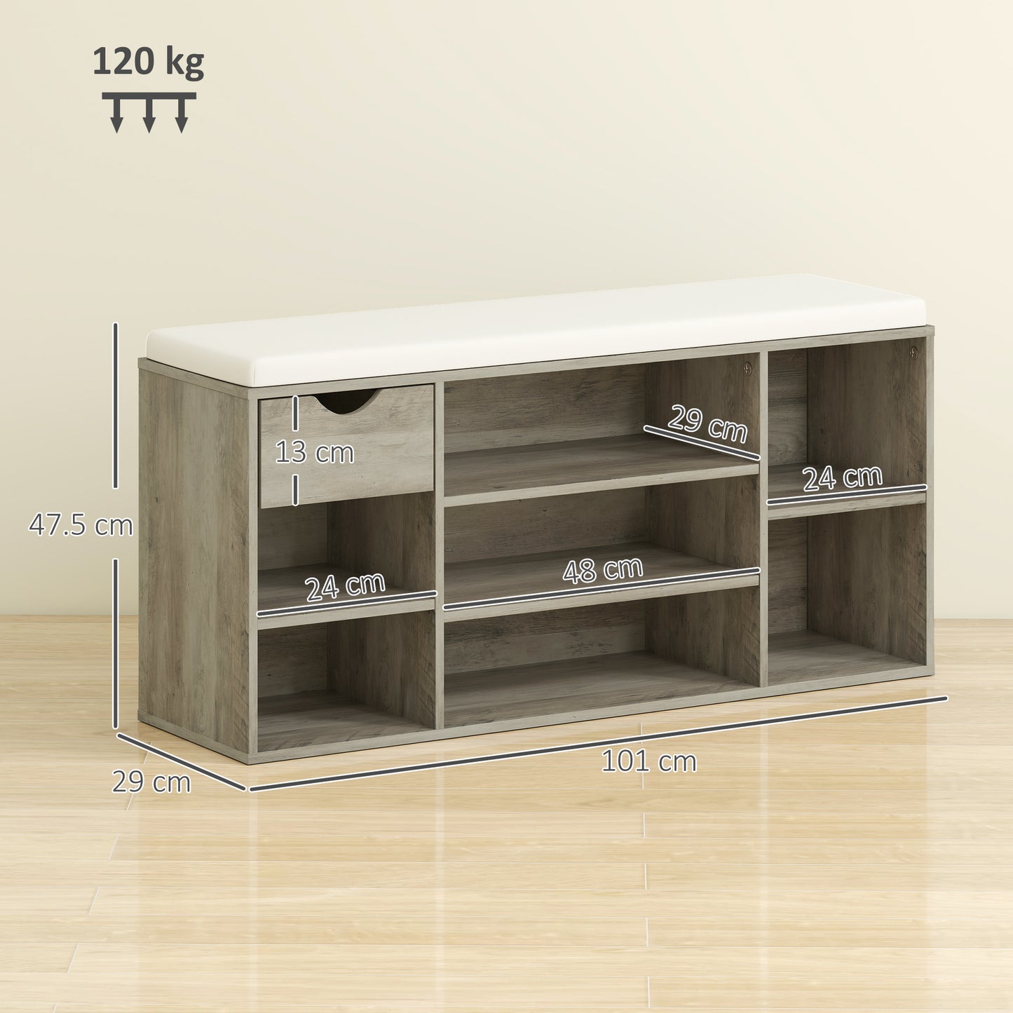 HOMCOM Shoe Storage Bench With Padded Cushion Grey For Entryway With Large Capacity And Easy Access
