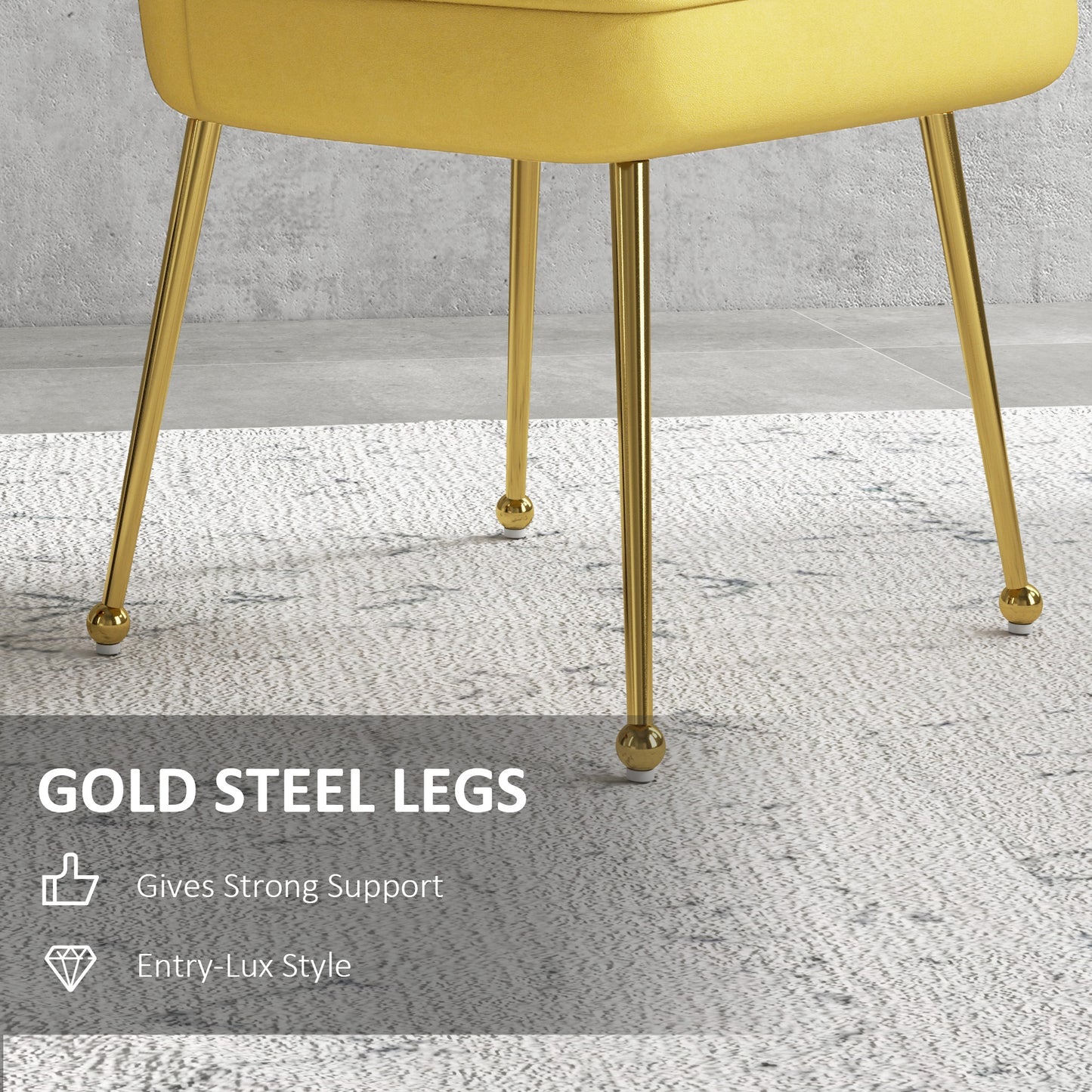 Set Of 2 Velvet-Feel Shell Accent Chairs In Yellow With Gold-Tone Legs For Living Room Decor