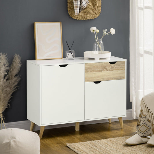 HOMCOM White Modern Sideboard Cabinet with Drawer and Doors - ALL4U RETAILER LTD