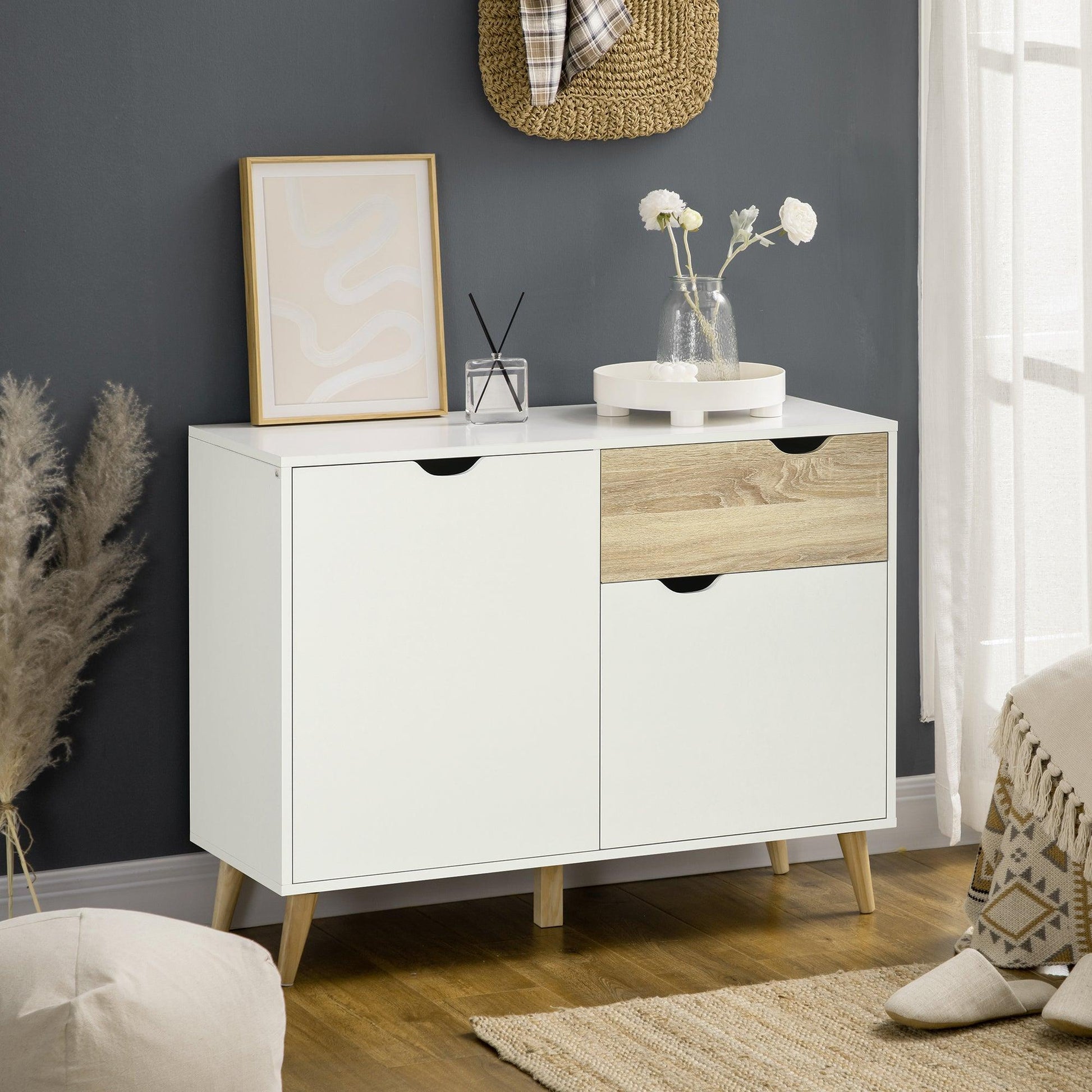 HOMCOM White Modern Sideboard Cabinet with Drawer and Doors - ALL4U RETAILER LTD