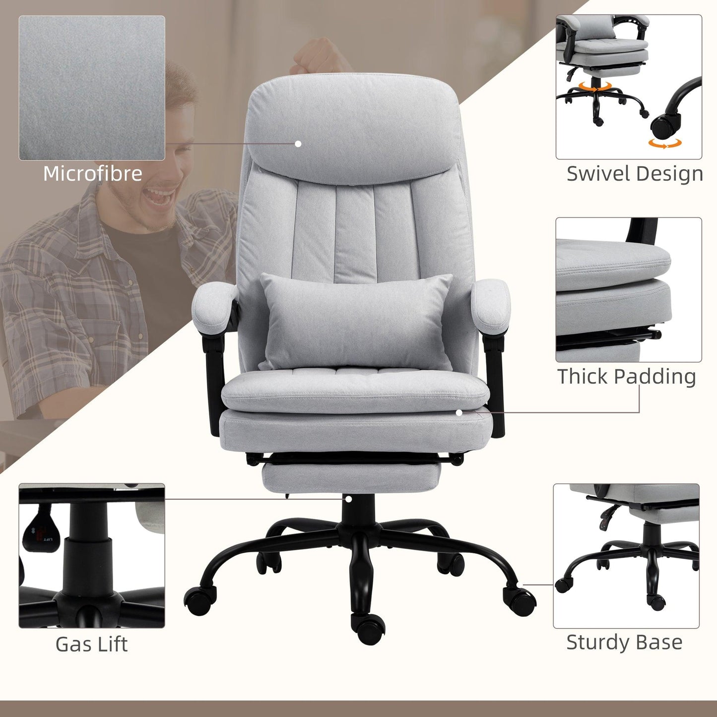 Vinsetto Vibration Massage Office Chair with Heat, Microfibre, Grey - ALL4U RETAILER LTD