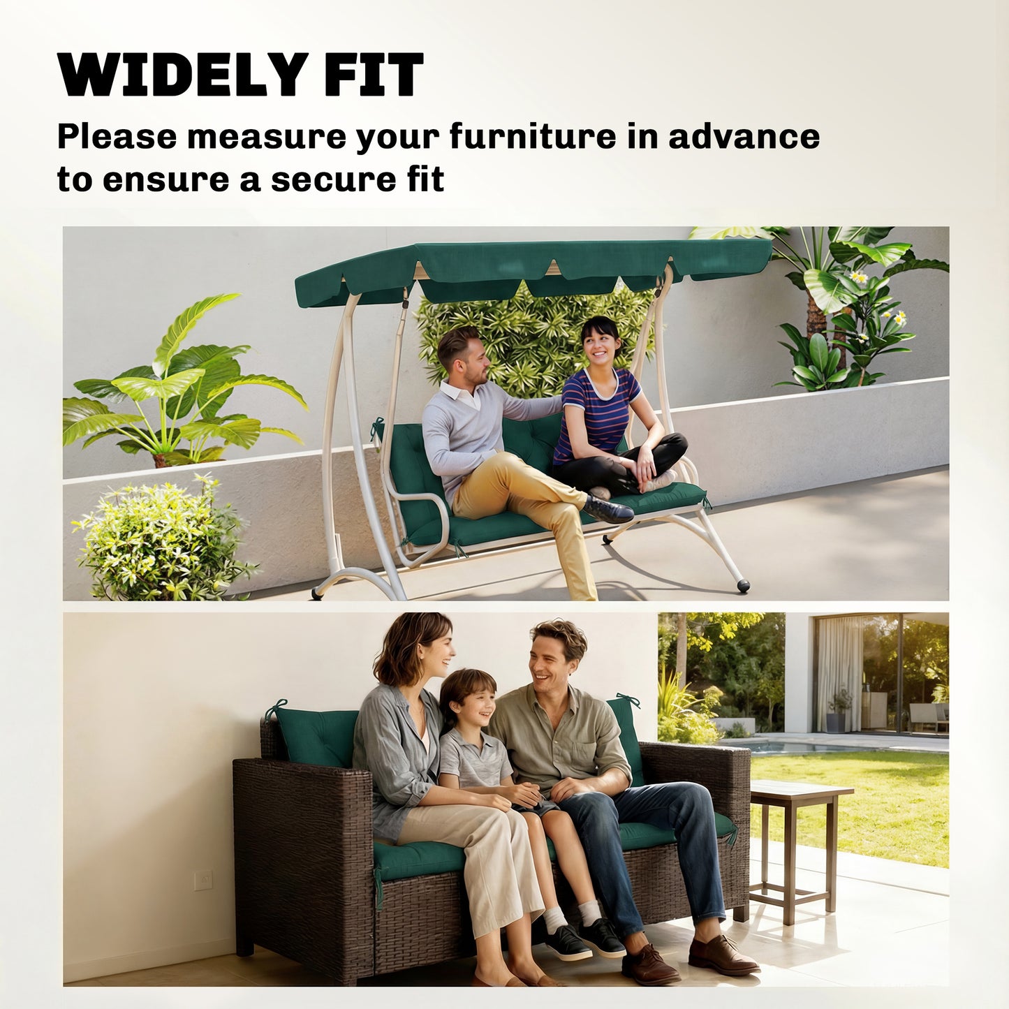 Outsunny 3 Seater Bench Cushion With Back And Ties For Indoor Outdoor Use 98 x 150 cm Green Cotton Filled