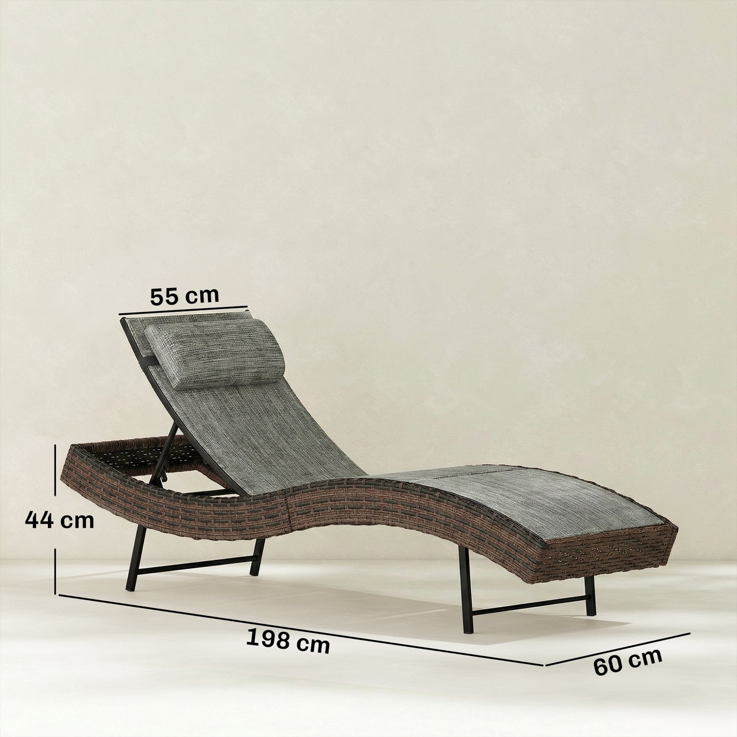 Outsunny Rattan Sun Lounger Garden Recliner With 5 Position Adjustable Back S Shaped Texteline Seat Headrest Brown