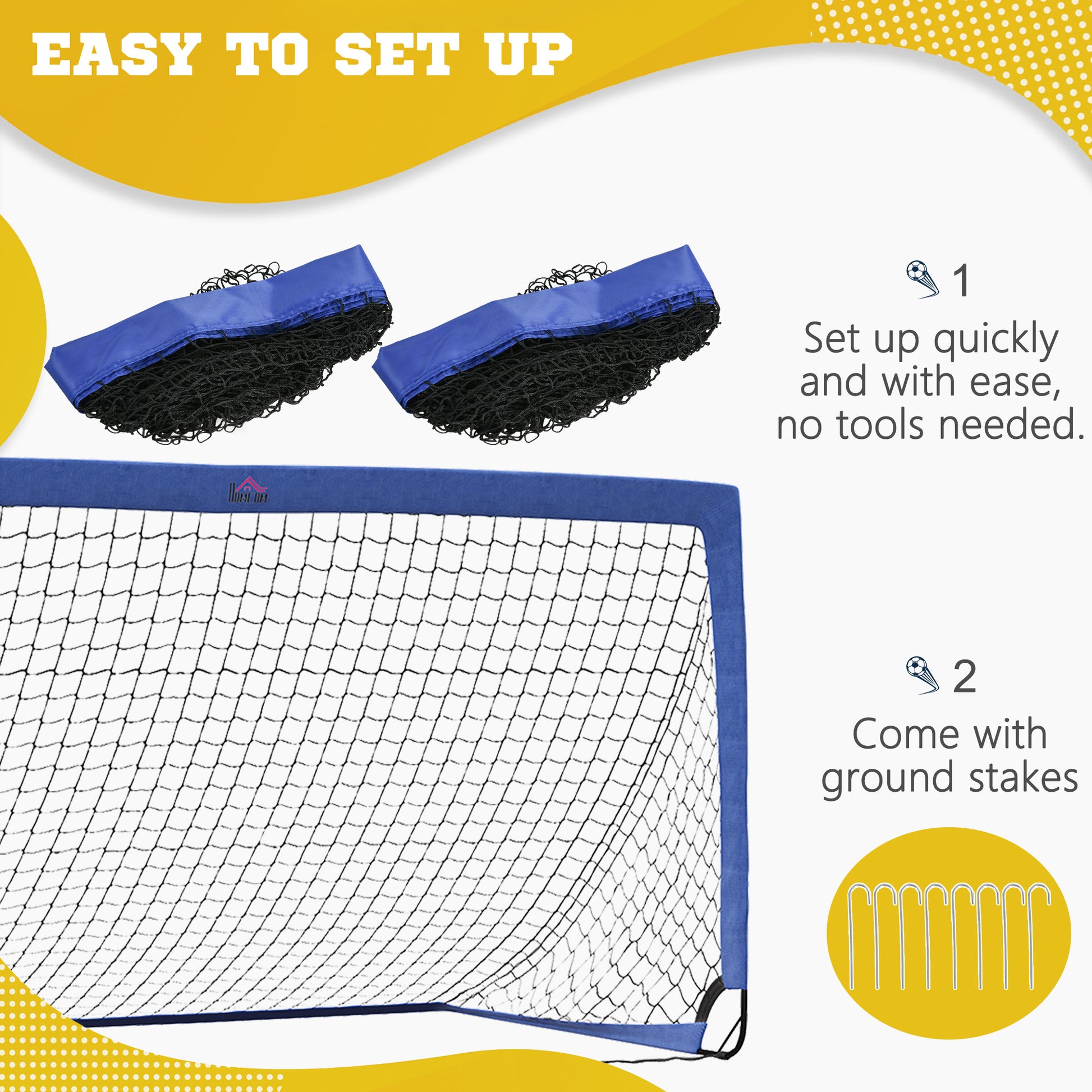 HOMCOM Portable Set of 2 Soccer Goal Nets 6 x 3 ft for Outdoor Training with Carry Bag - Blue - ALL4U RETAILER LTD