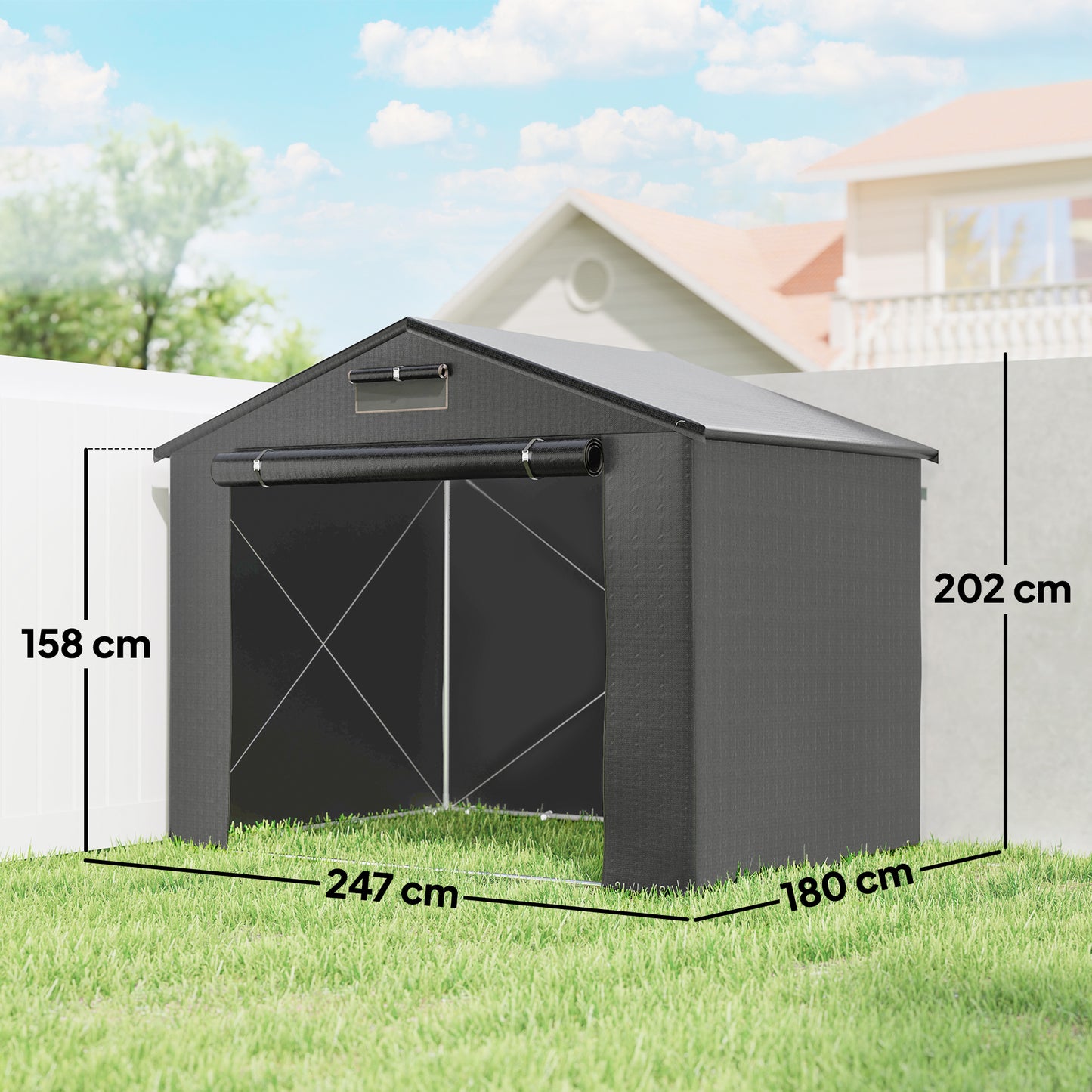 Outsunny 8 x 6 Ft Outdoor Garden Storage Shed Waterproof Bike Tent With Roll Up Zipper Door