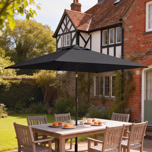 Outsunny Garden Parasol Umbrella With Crank Handle And Tilt Function 180g Polyester Canopy Fade Resistant Black
