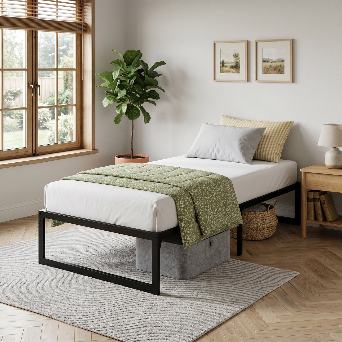 HOMCOM 3ft Single Bed Frame With Underbed Storage And Steel Slat Support Noise Free Black